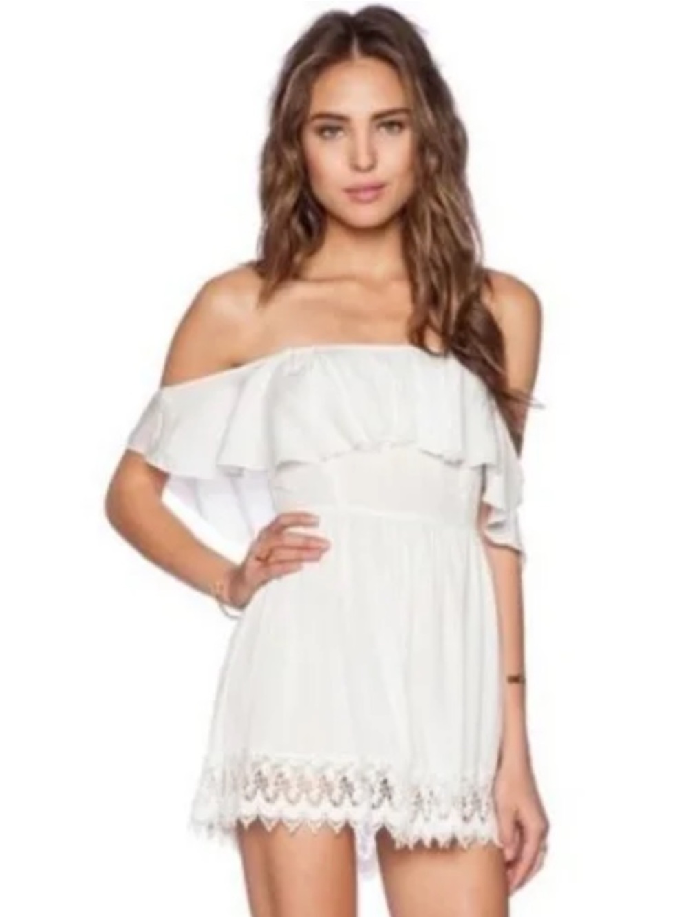 Lovers + Friends size small crochet hem white mini dress